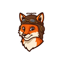 Cute Cartoon Fox Wearing Aviator Helmet with Goggles Illustration
