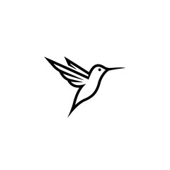 Minimalist Black Hummingbird Silhouette Icon on White Background