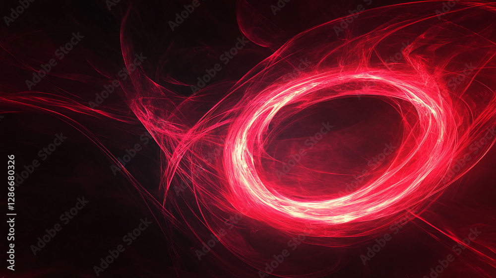 Aufkleber Abstract red glowing circular light and energetic swirls in motion, creating a dynamic and futuristic concept with vivid and flowing luminous trails.