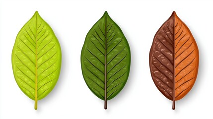 Fototapeta premium Trio of different leaf varieties displayed on a clean white background, highlighting natures unique designs