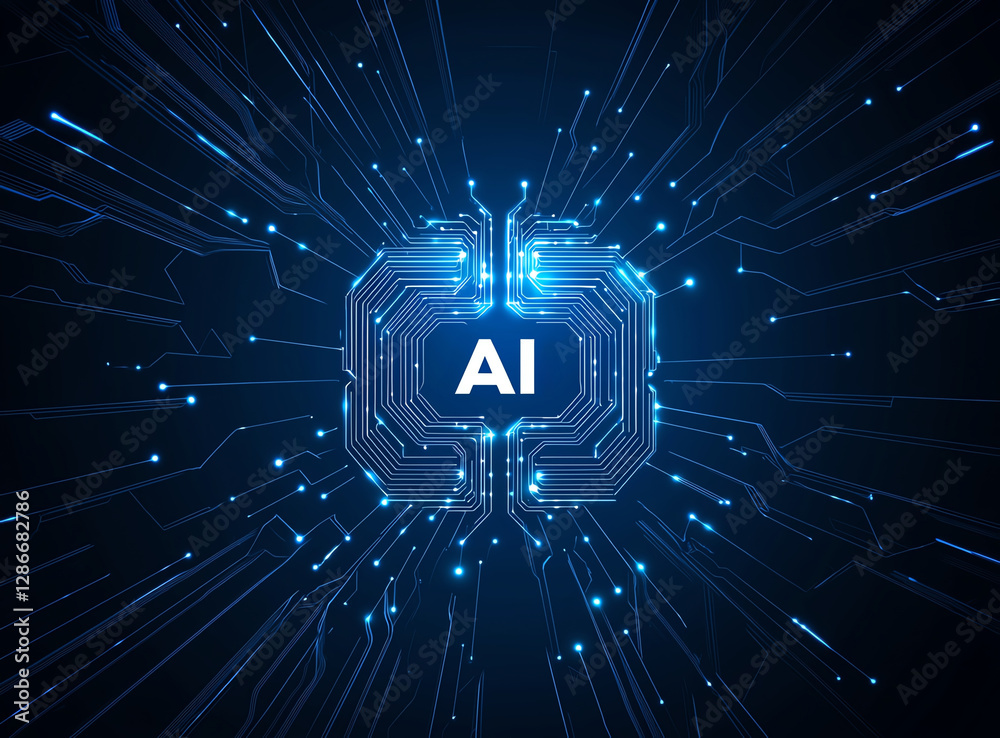 Poster digital representation of ai brain with circuit patterns, showcasing technology and innovation. vibr