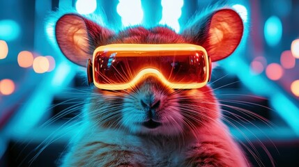 An adorable bunny wearing striking VR gear, immersed in a colorful fantasy world, embodying the excitement of technological innovation and creative expression.