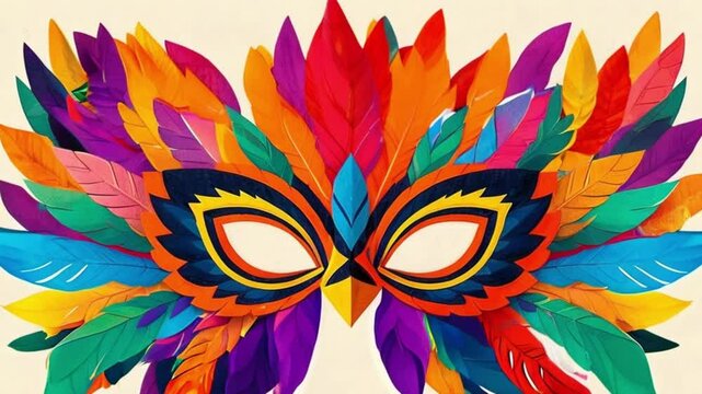 animation footage of traditional mask from chicken feather illustration of mardi gras day mask vector beground	