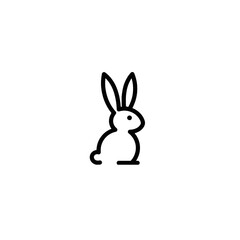 Minimalist Line Icon of a Sitting Rabbit in Black on White