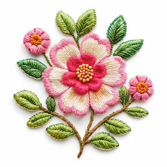 A beautifully detailed embroidered flower, isolated on a white