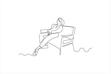 Minimalist line drawing of a person relaxing on a chair with a drink in hand