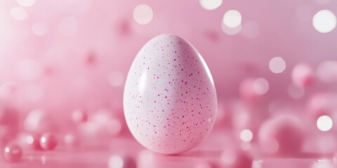 3D Easter egg floating on a pastel pink background with bokeh lights. Happy Easter Festival Concept, April 2025.