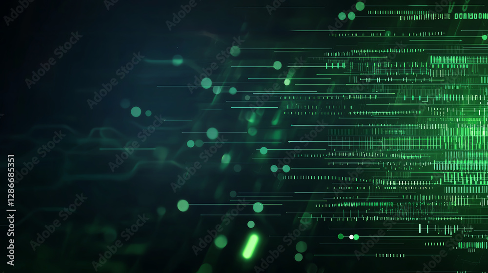 Poster abstract digital background with glowing green lines and patterns, creating futuristic feel. ideal f