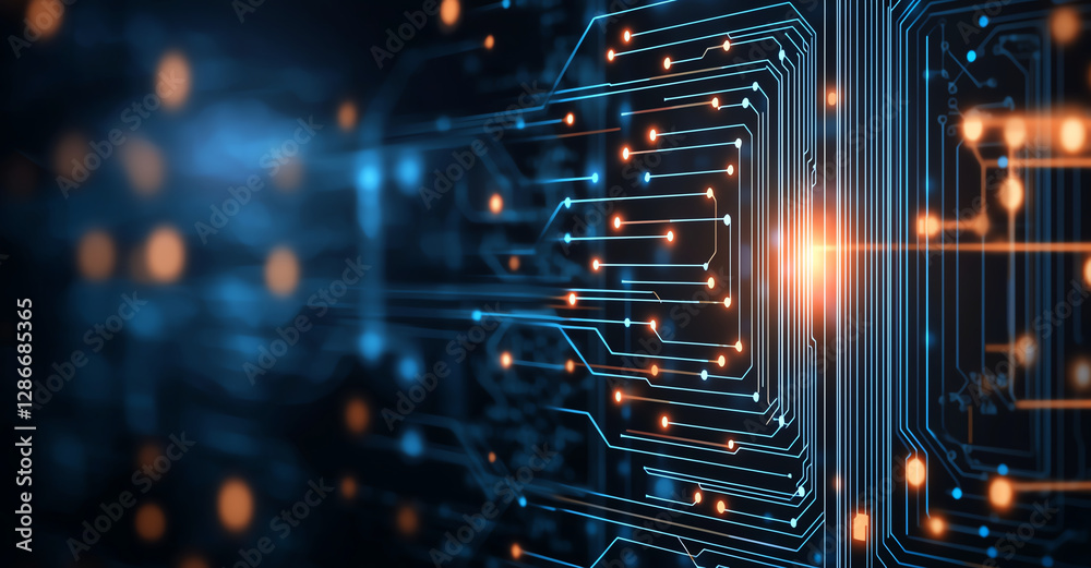 Aufkleber abstract digital background featuring glowing circuit patterns and binary code, creating futuristic 
