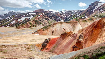 Panoramic over Landmannalaugar rainbow mountains, Iceland. Beautiful Icelandic landscape of...