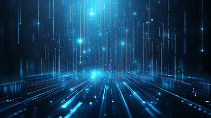 Abstract blue circuit board background with glowing lines and particles, creating futuristic digital atmosphere. Ideal for technology and innovation themes