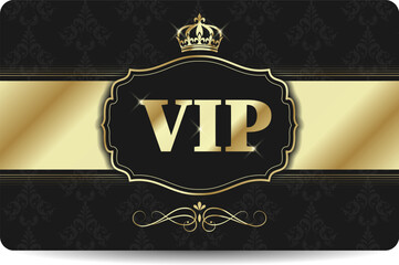 VIP card black with crown and vintage pattern