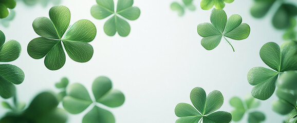 Fototapeta premium A close-up shot of fresh, vibrant clover leaves with soft light in the background, symbolizing luck, nature, and growth, perfect for St. Patrick's Day or spring themes.