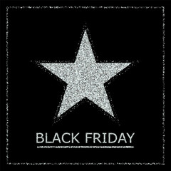 Design bright invitation card with silver dots for black Friday. Silver star in a frame