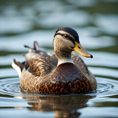 Closeup shot of a duck on a lake on white background