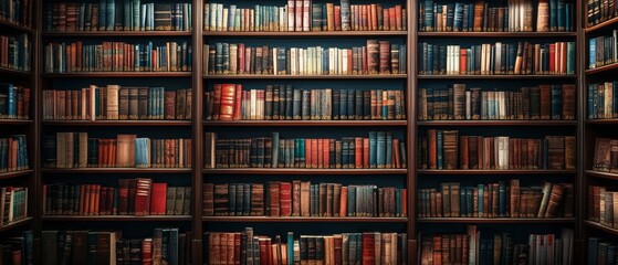 A towering wall of books, neatly stacked, invites a deep dive into history, stories, and a universe of knowledge.