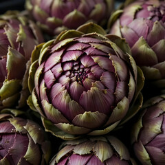 Obraz premium Closeup shot of artichokes on a dark background