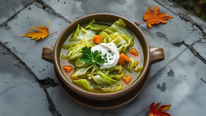 Hearty Homemade Cabbage Soup in a Bowl.
