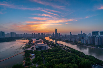 sunset over the city