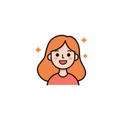 Smiling Cartoon Woman with Sparkling Details in Simple Style