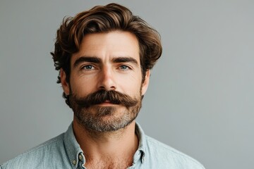 Fototapeta premium Groomed hipster with long mustache after visiting the barbershop