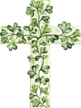 Hand-Painted Shamrock Cross for St. Patrick&rsquo;s Day  
isolated on a white background