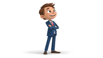 Confident 3D Cartoon Young Businessman – Smiling & Standing with Arms Crossed