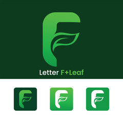 Initial letter F leaf logo design green gradient organic leaf logo