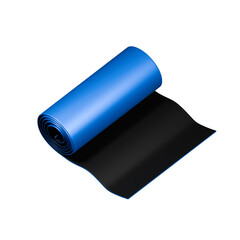 3d blue exercise mat, half folded foam yoga mat. 3d illustration on isolated background.