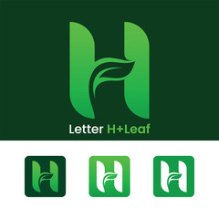 Initial letter H leaf logo design green gradient organic leaf logo