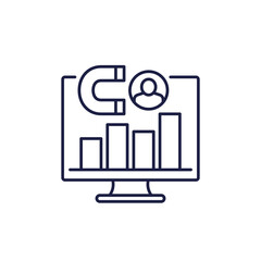 customer retention metrics line icon with computer