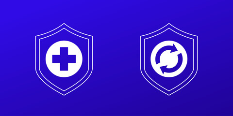 Health insurance renewal icons with shield and medical cross