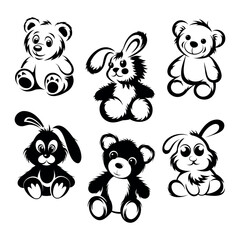 Fototapeta premiumset of teddy bears and rabbits icons