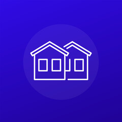 neighborhood icon with two houses, line vector