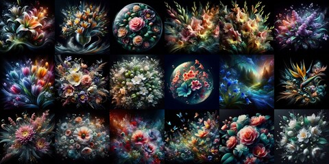 Fototapeta premium Blending of flowers with glass. AI generated illustration