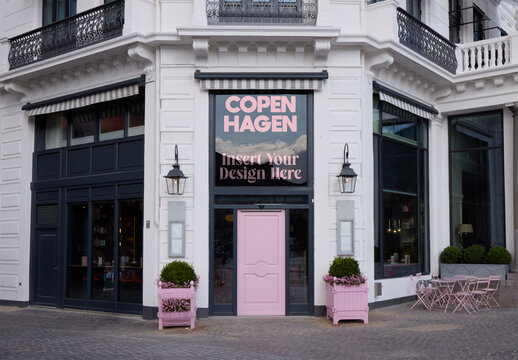Copenhagen Storefront with glass texture and reflection ready for template