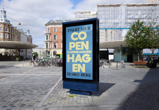 Urban Advertising Mockup in Copenhagen's Vibrant Outdoor Space. Urban panel at ground level