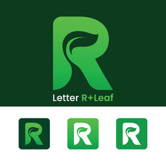 Initial letter R leaf logo design green gradient organic leaf logo