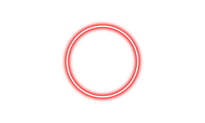 Red neon glowing circle. Bright neon ring. Circular light effect. Glowing red frame. Neon design...