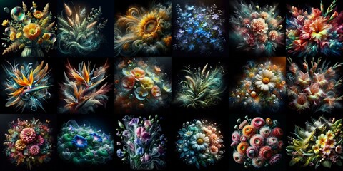 Blending of flowers with glass. AI generated illustration