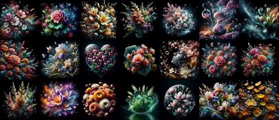Blending of flowers with glass. AI generated illustration