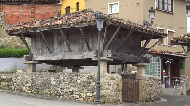 Typical Asturian granary in a neighborhood of Cangas de Onis in Asturias, Spain - 344

