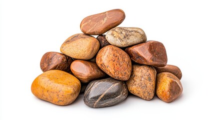 Obraz premium Smooth Multicolored Stones in a Carefully Arranged Pile Against a White Background