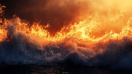 The magnificent scenery of the sea of fire and waves