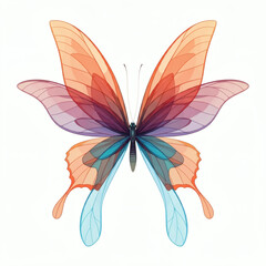 Elegant abstract butterfly with soft translucent layered wings in pastel colors floating on white background