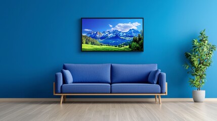 Stylish blue couch positioned in a contemporary room creating a comfortable and inviting seating area for relaxation