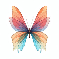 Elegant abstract butterfly with soft translucent layered wings in pastel colors floating on white background