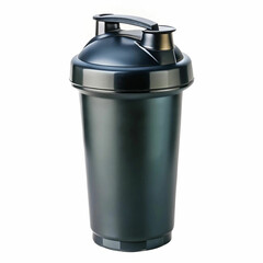 A sleek black shaker bottle for sports nutrition and vitamins,