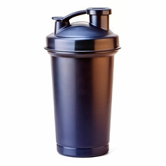 A sleek black shaker bottle for sports nutrition and vitamins,