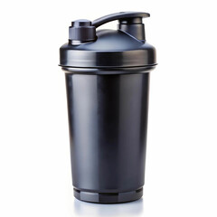 A sleek black shaker bottle for sports nutrition and vitamins,